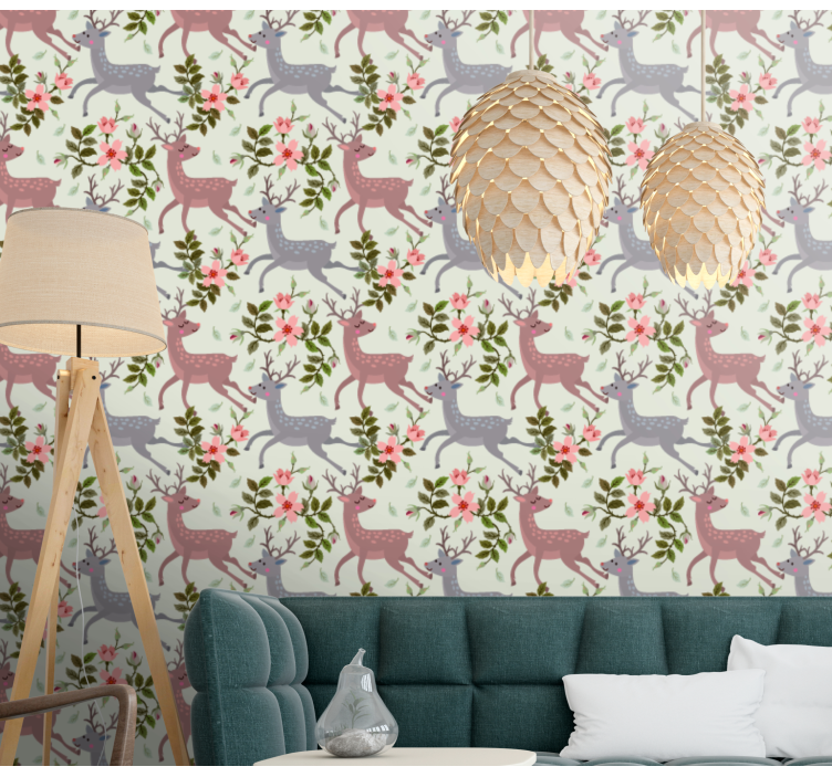 Floral stag animal wallpaper - TenStickers