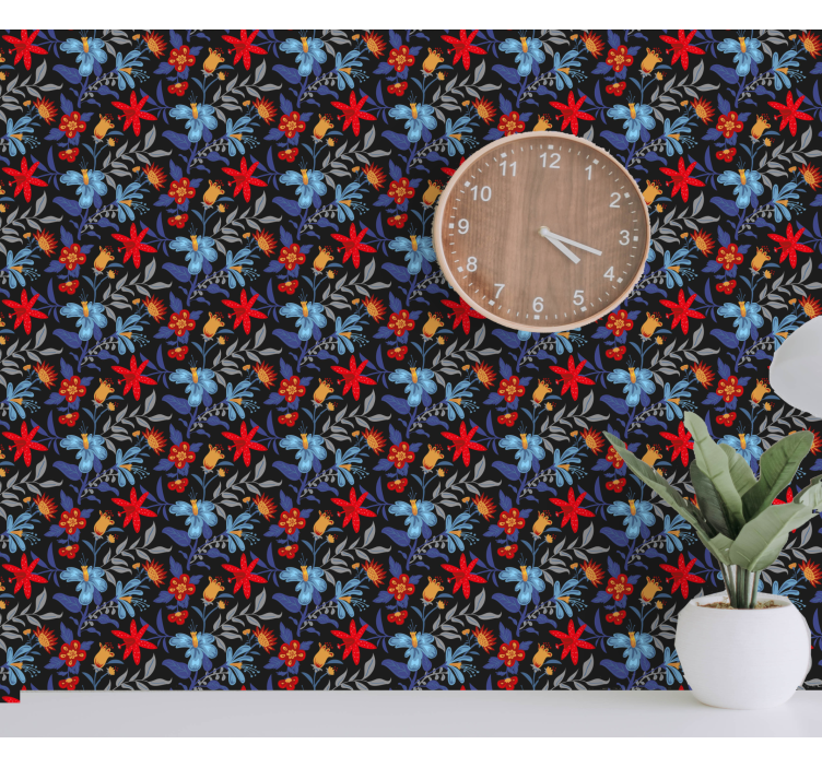 Flower print 'tricot' black flower wallpaper - TenStickers