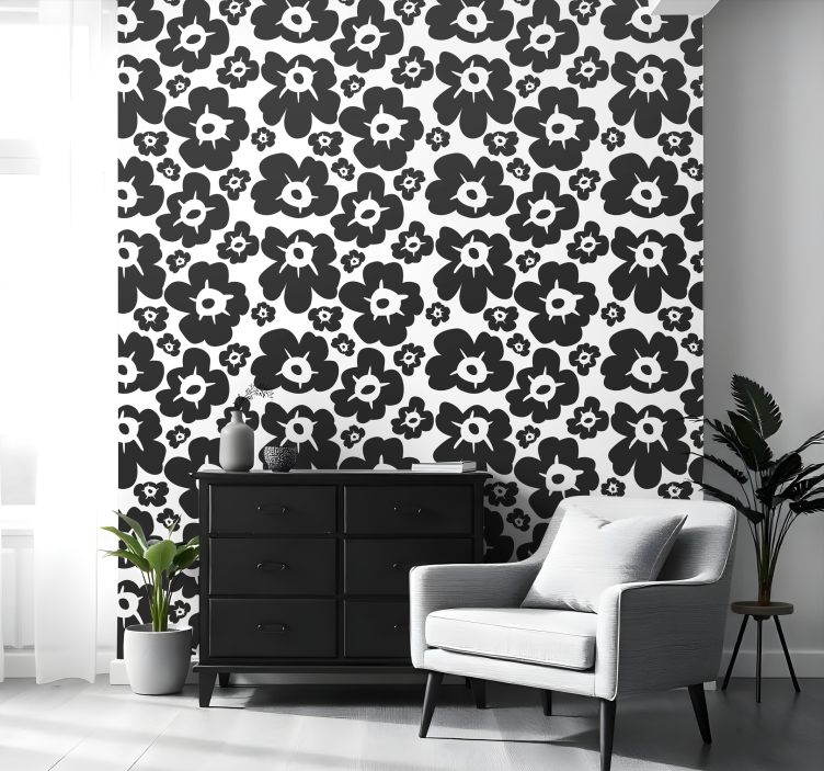Flower wallpaper black poppy design - TenStickers