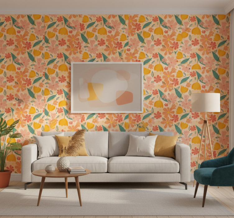 Flower wallpaper colorful vintage leaves and flowers - TenStickers