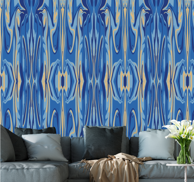 Fluid Blue Waves geometric wallpaper - TenStickers