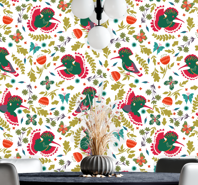Folksy Avian Motif animal wallpaper - TenStickers