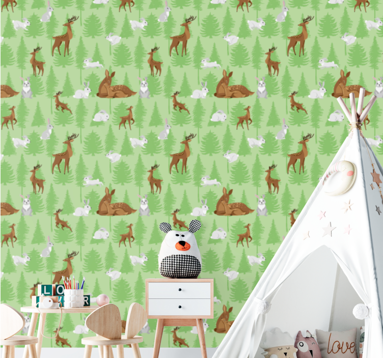 Forest Animal Pattern animal wallpaper - TenStickers
