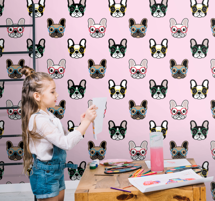 french bulldog with glasses Bedroom Wallpaper - TenStickers