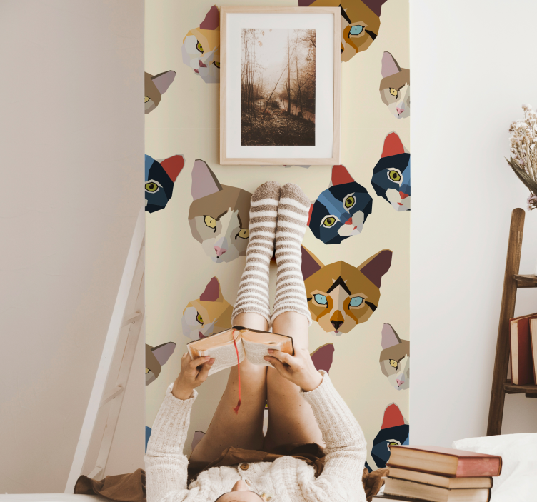 Geometric Cat Faces cat wallpaper - TenStickers