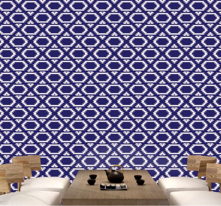 Geometric hexagonal shapes dining room wallpaper - TenStickers