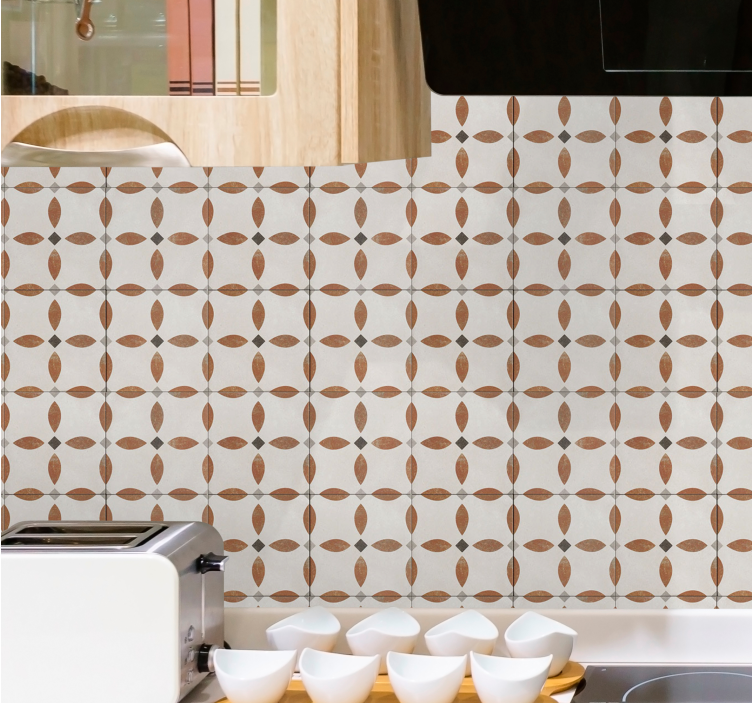 Beige geometric textured motif kitchen wallpaper - TenStickers