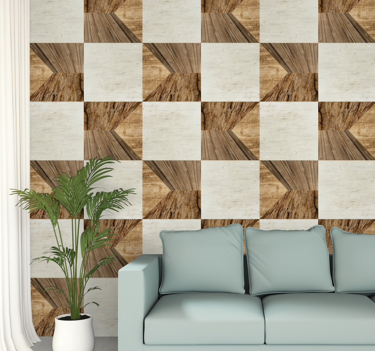 Geometric Wood wood wallpaper - TenStickers
