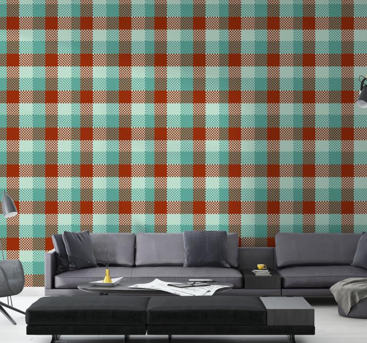 Gingham Pattern geometric wallpaper - TenStickers