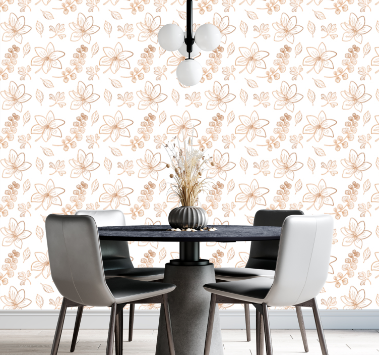 Gold delicate flowers Flowery Wallpaper - TenStickers