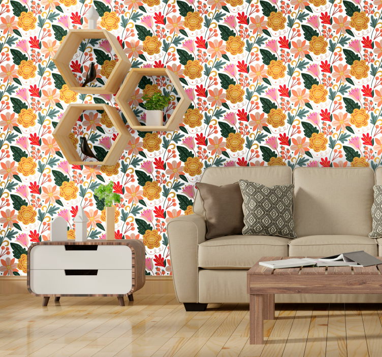 Vibrant tropical designs flower wallpaper - TenStickers