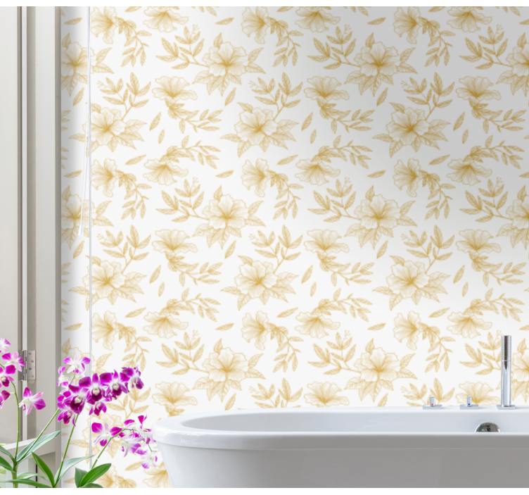 Golden Floral Elegance floral ornament wallpaper - TenStickers
