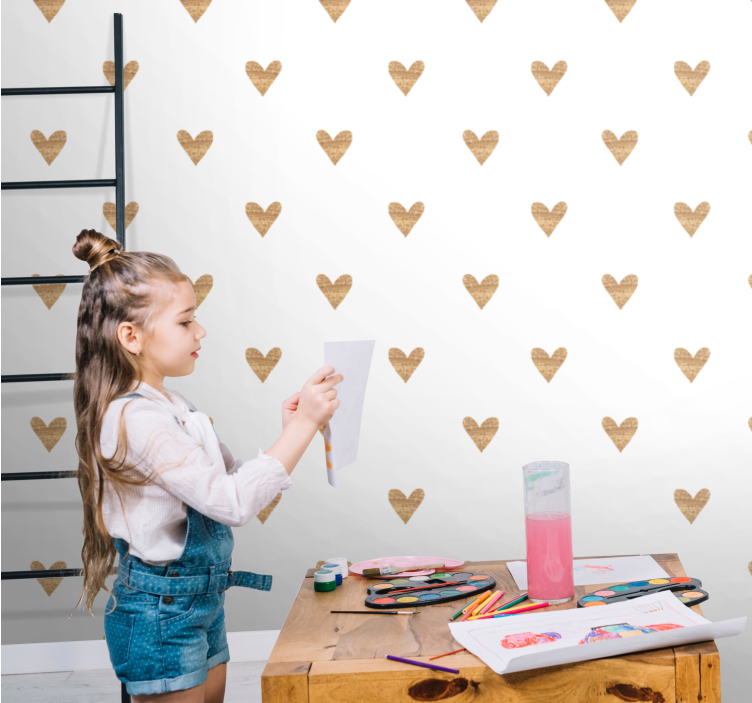 Golden heart with white background kids wallpaper - TenStickers