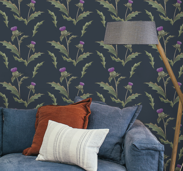Green and purple scottish thistle living room wallpaper - TenStickers