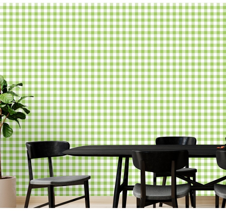 Green checked plaid design kitchen wallpaper - TenStickers