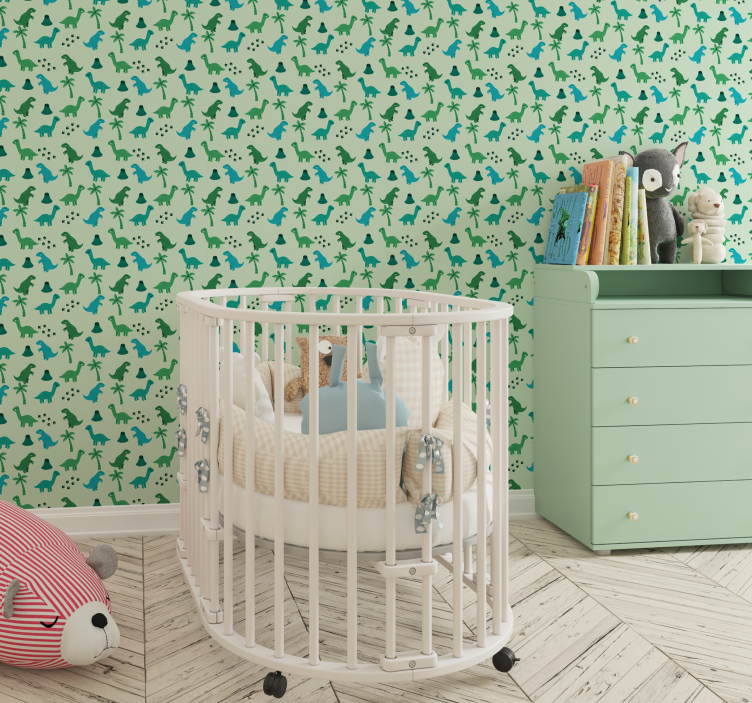 Green dinosaurs Childrens Wallpaper - TenStickers