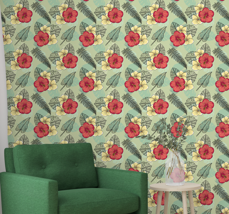 Green tropical arrangement flower wallpaper - TenStickers