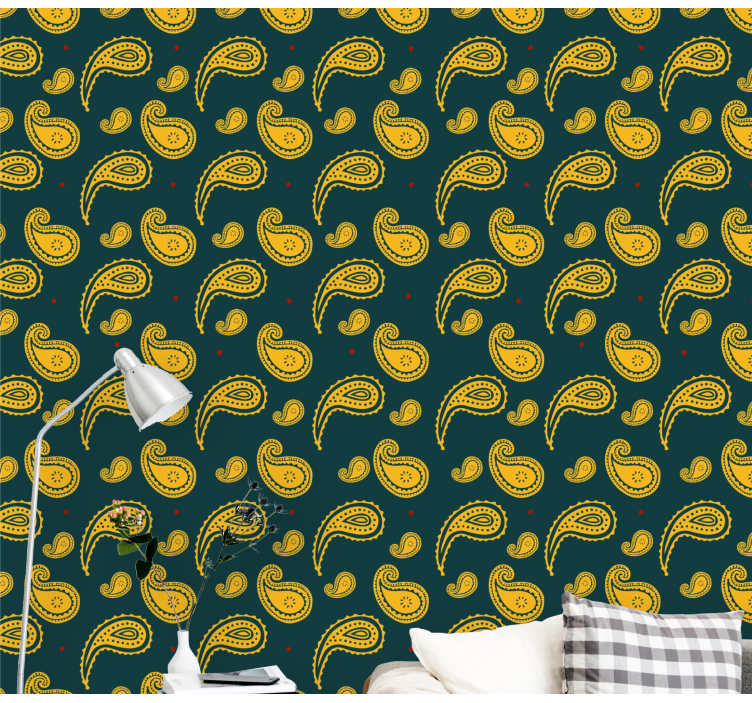 Green, yellow and red paisley wallpaper - TenStickers