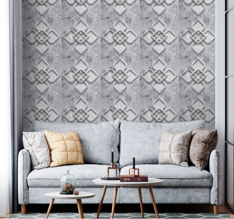 Grey 3D geometrical stone elements wallpaper - TenStickers