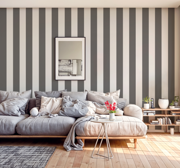 grey vertical lines Living room wallpaper - TenStickers