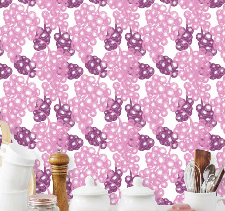 Hand drawn pink and purple grapes wallpaper - TenStickers
