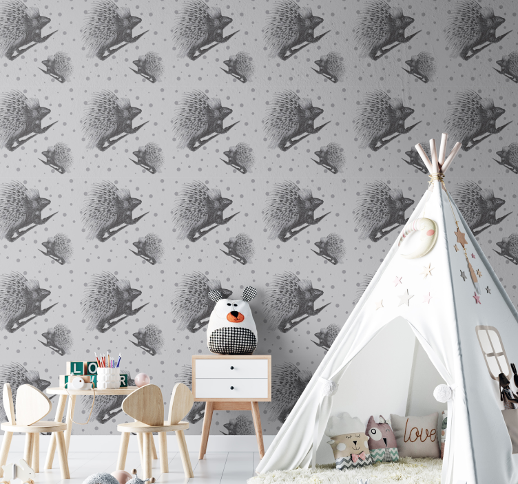 Hedgehog grey motif animal wallpaper - TenStickers