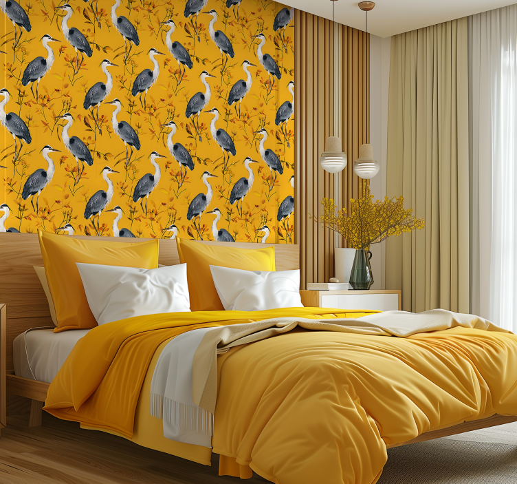 Herons pattern yellow wallpaper - TenStickers