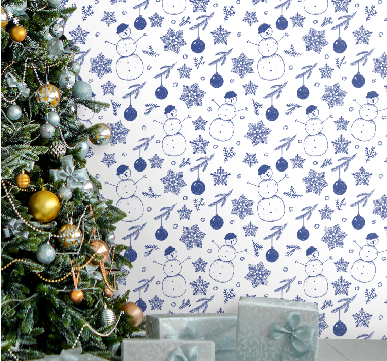 Holiday Snowmen Pattern christmas wallpaper - TenStickers
