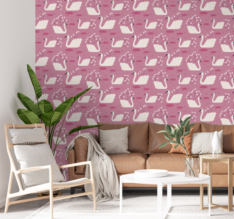 Hollywood-regency white swan wallpaper - TenStickers