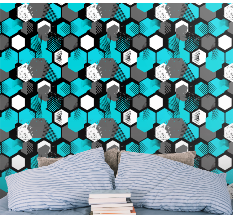 Honey comb blue design Art Wallpaper - TenStickers