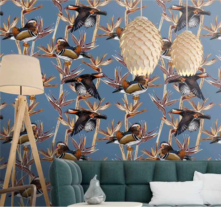 Lake animals living room wallpaper - TenStickers