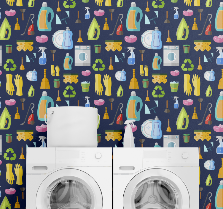 Laundry seamless icons wallpaper - TenStickers