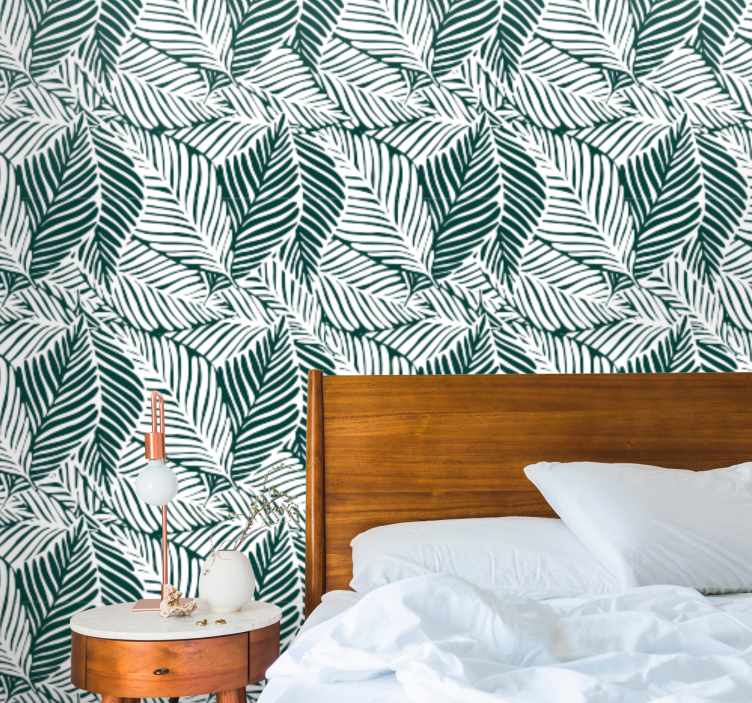 Green bedroom motif leaf wallpaper - TenStickers