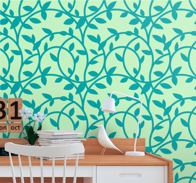 Leafy Pattern leaf wallpaper - TenStickers