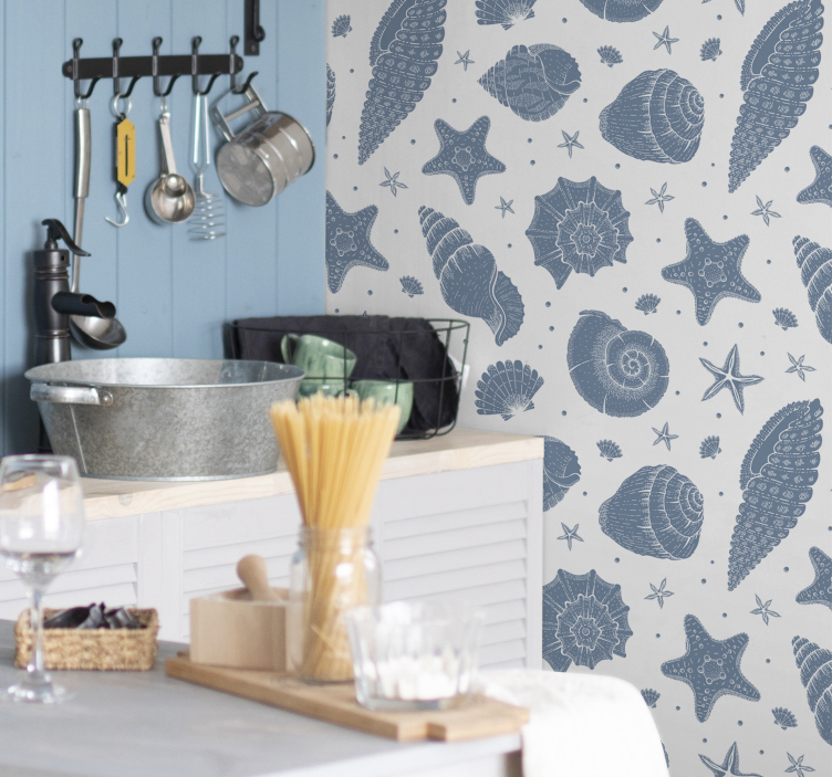Marine blue pattern sea life wallpaper - TenStickers