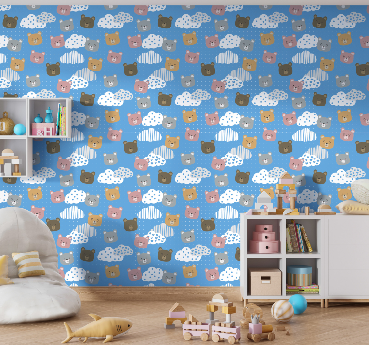 bear smile blue background Wallpaper - TenStickers