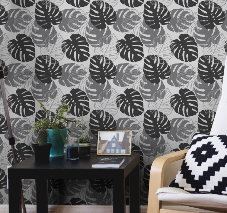 Monochrome Leaf Pattern folliage wallpaper - TenStickers