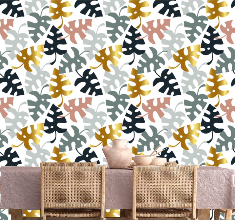Monstera Pattern leaf wallpaper - TenStickers