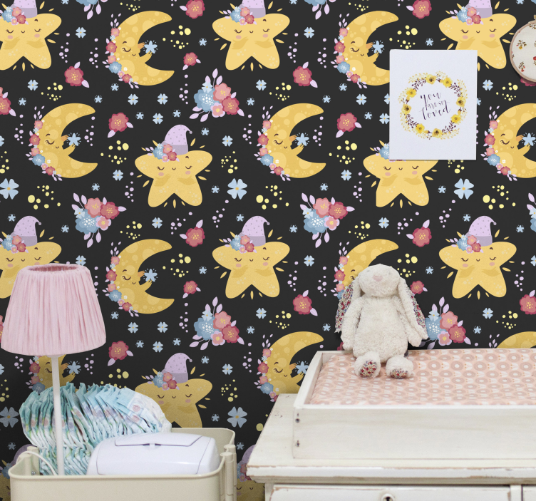 Moon and stars Nursery Wallpaper - TenStickers