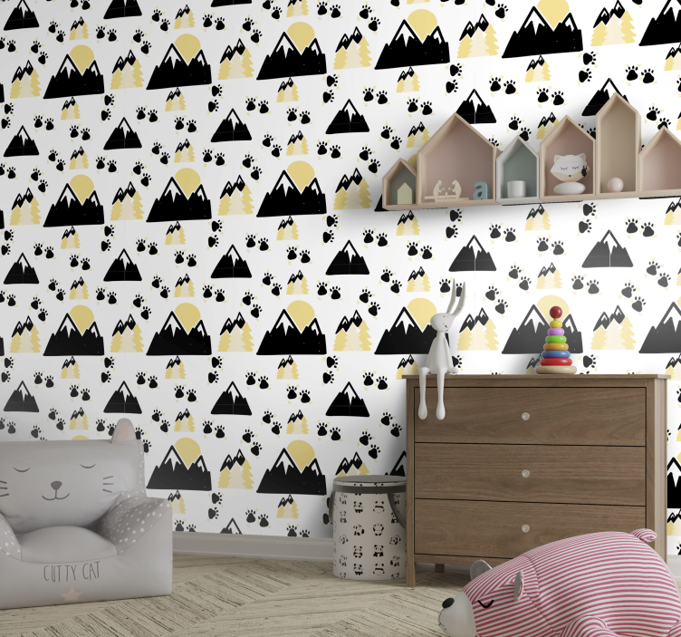 Mountains and Dog Tracks nursery wallpaper - TenStickers