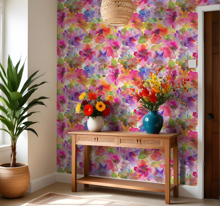 Multicolor flowers design entryway wallpaper - TenStickers