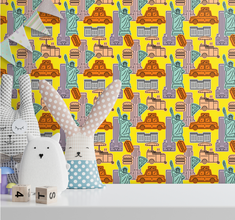 New York  icon on yellow background wallpaper - TenStickers