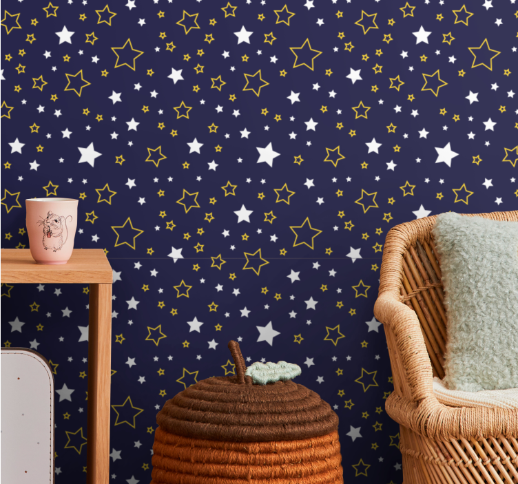 Night sky with white and yellow stars wallpaper - TenStickers