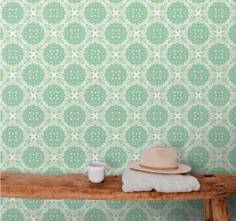 Nordic style green floral pattern wallpaper - TenStickers