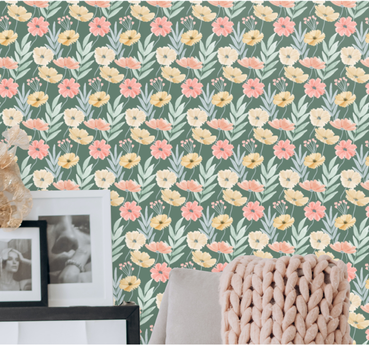 Original watercolor floral  Flower Wallpaper - TenStickers