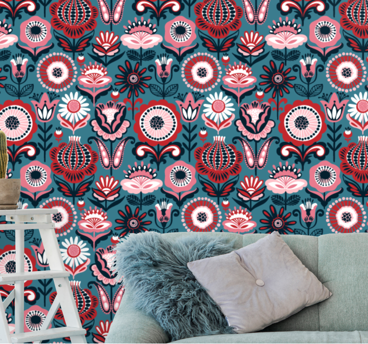 Ornamental Blooms floral ornament wallpaper - TenStickers
