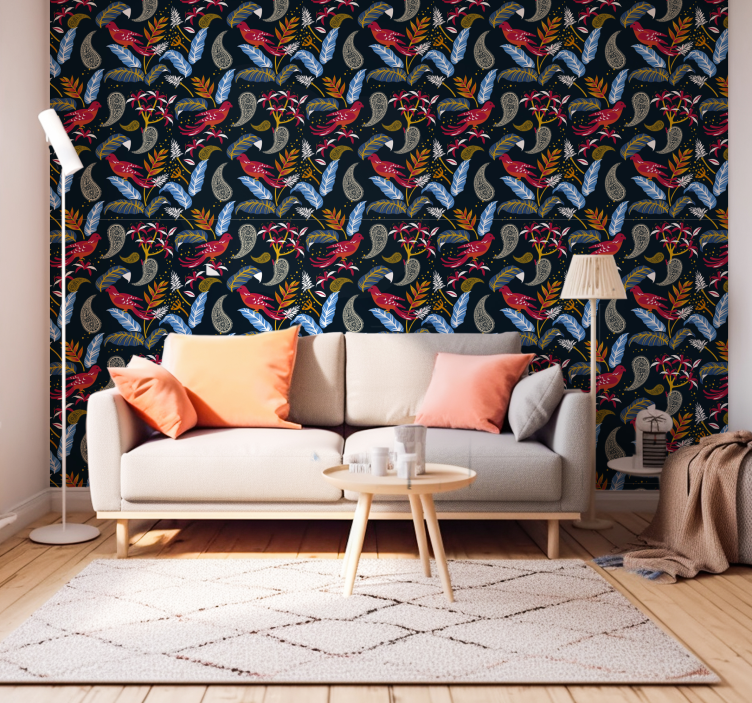 Ornate Bird Motif art wallpaper - TenStickers