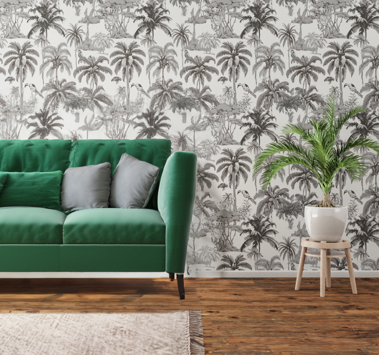 Palm trees gray wallpaper - TenStickers
