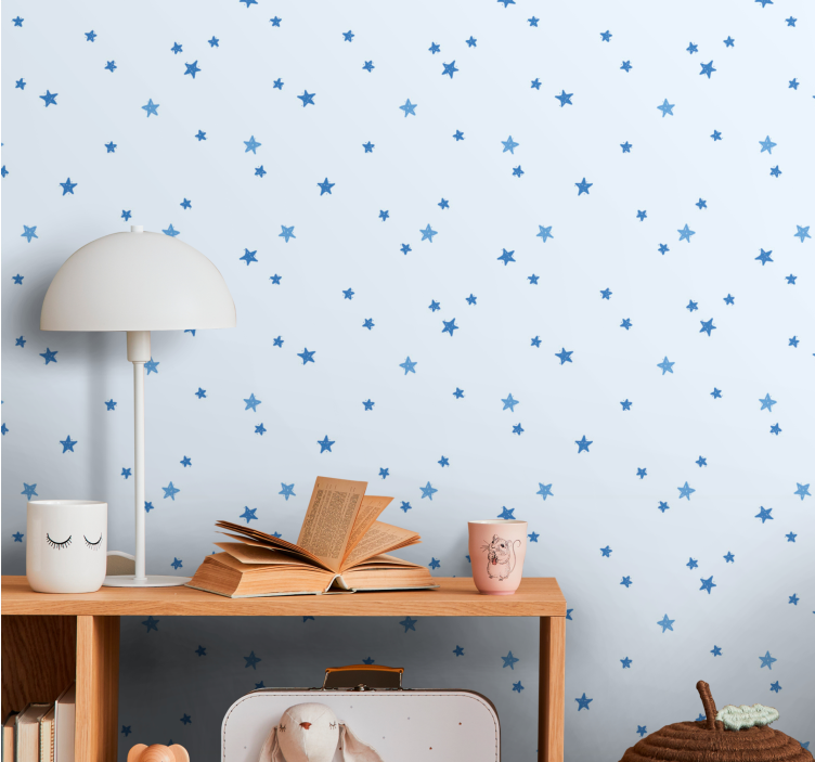 Pastel color blue stars Bedroom Wallpaper - TenStickers