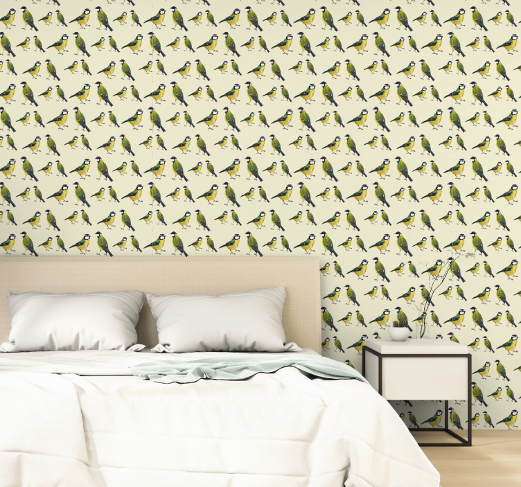 Pattern with tomtits Wedding Wallpaper - TenStickers